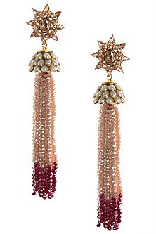 White and Coral Tassel Earrings