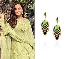 Navy blue and green criss cross earrings