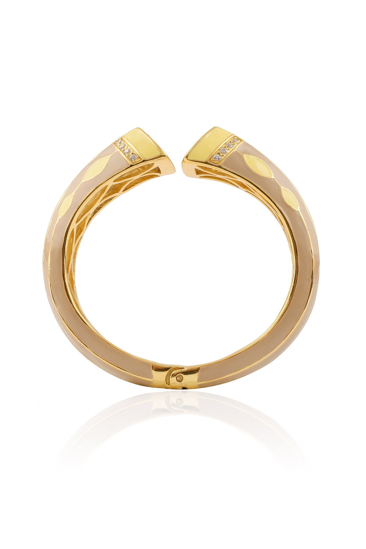 Gold Plated Khakhi And Yellow Enamel Colossal Bangle