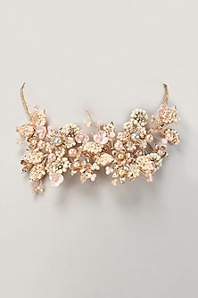 Gold Finish Beaded Handcrafted Floral Choker Necklace