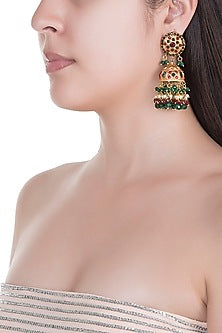 Gold Finish Emerald & Ruby Jhumka Earrings