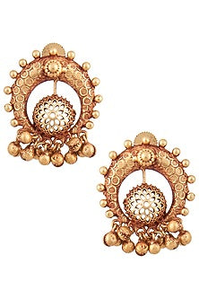 Gold Finish Textured Gold Beads Stud Earrings