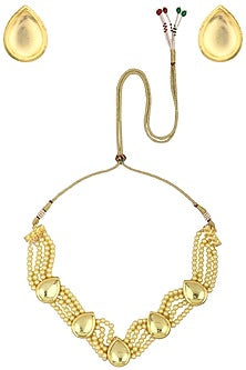 Gold Finish Stone and Pearl Multiple Strings Necklace Set