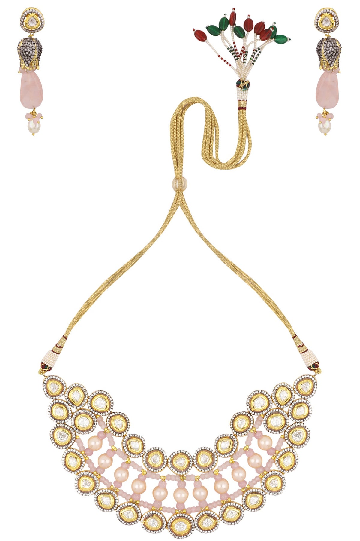 Gold Finish Zircons and Pearl Necklace Set