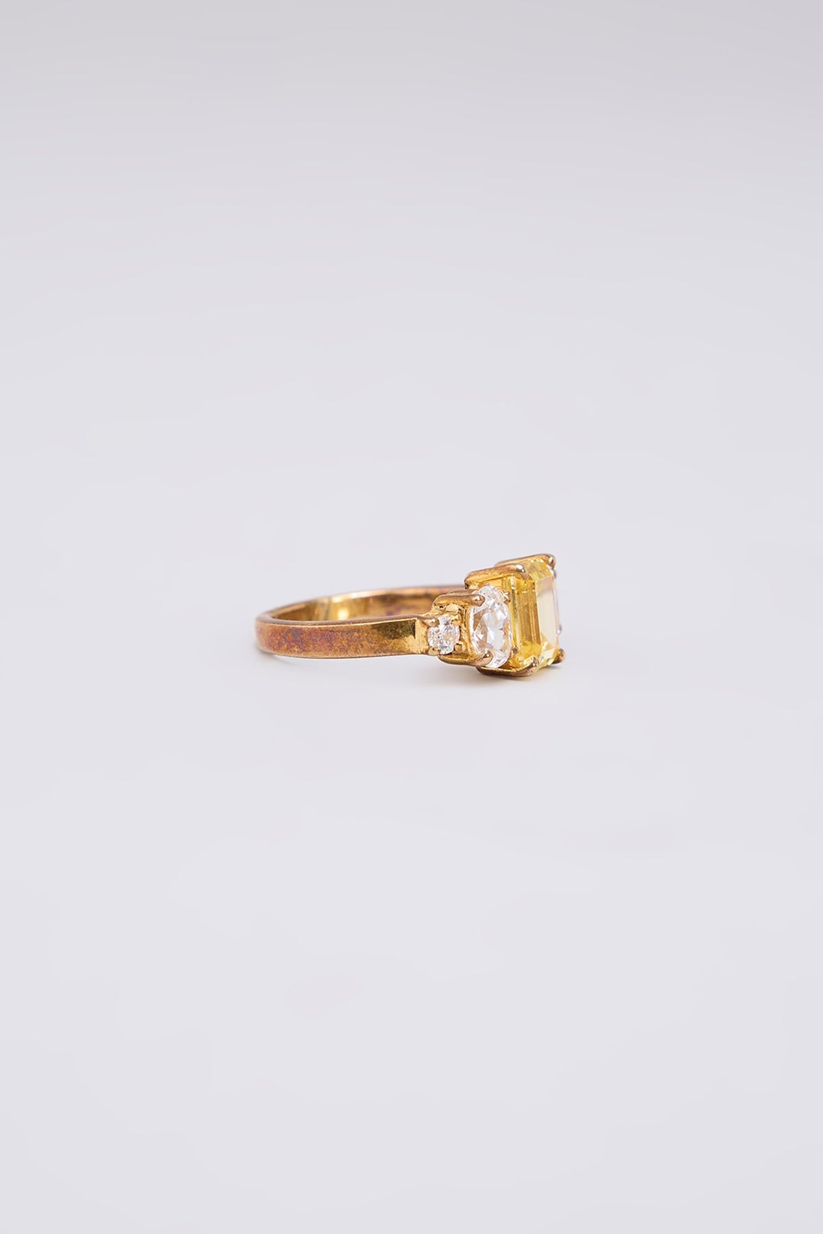 White Finish Yellow & White Stone Ring In Sterling Silver