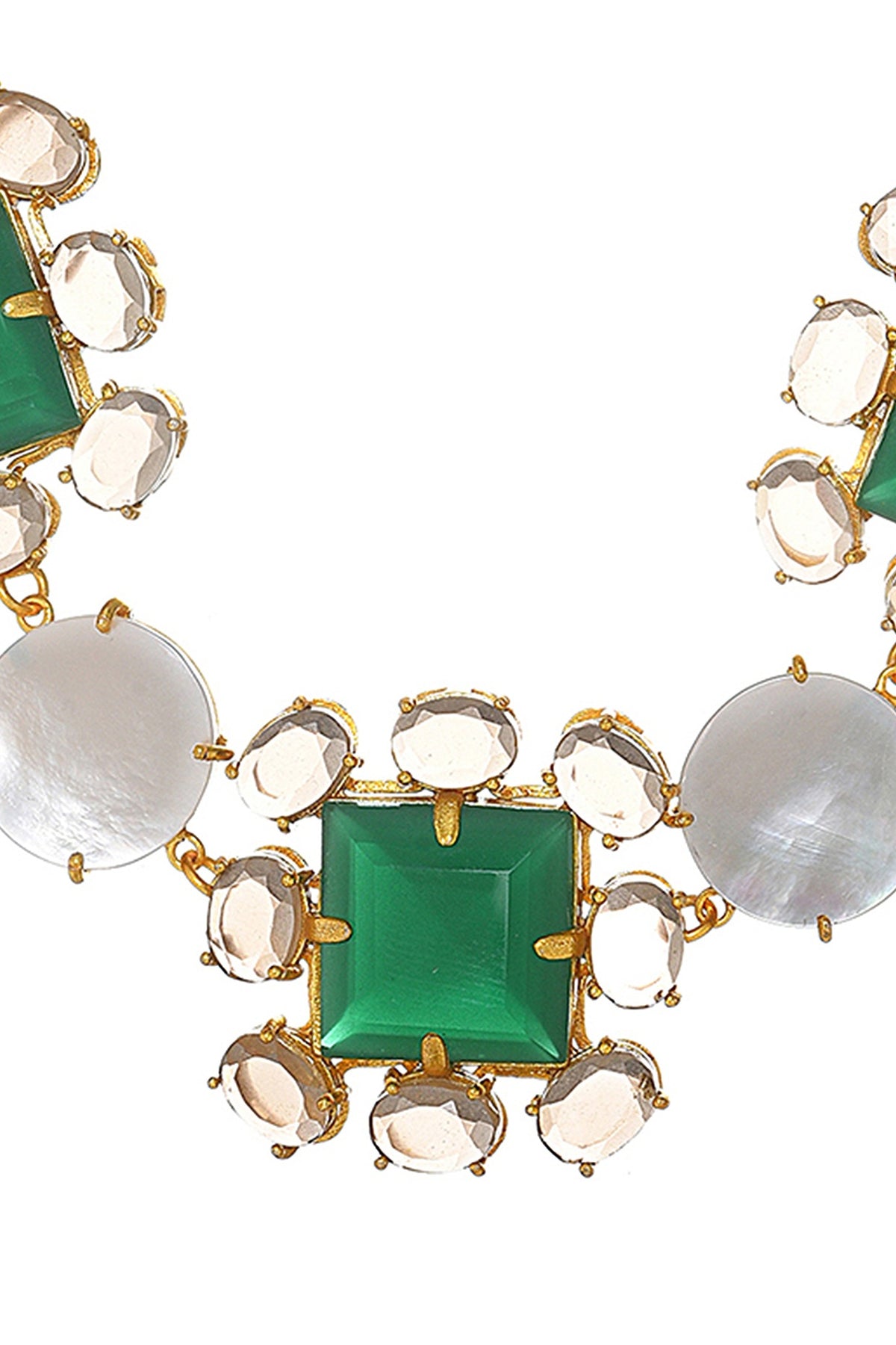 Gold Finish Green Onyx Choker Necklace