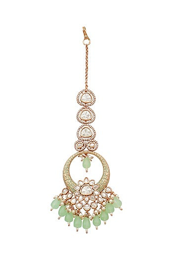 Gold Plated Maang Tikka With Mint Beads