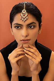Gold Plated Maang Tikka With Ruby