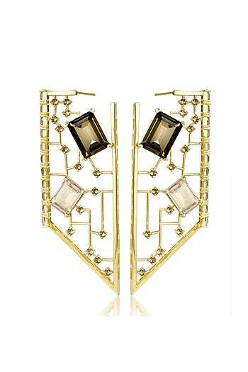Yellow Gold Rhodium Finish Cutwork Earrings