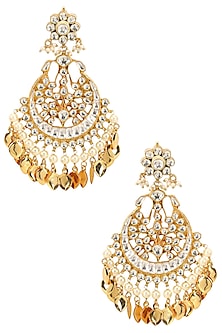 Gold Finish Kundan Studded Crescent Earrings