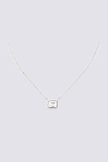 White Finish Emerald-Cut Zircons Necklace In Sterling Silver