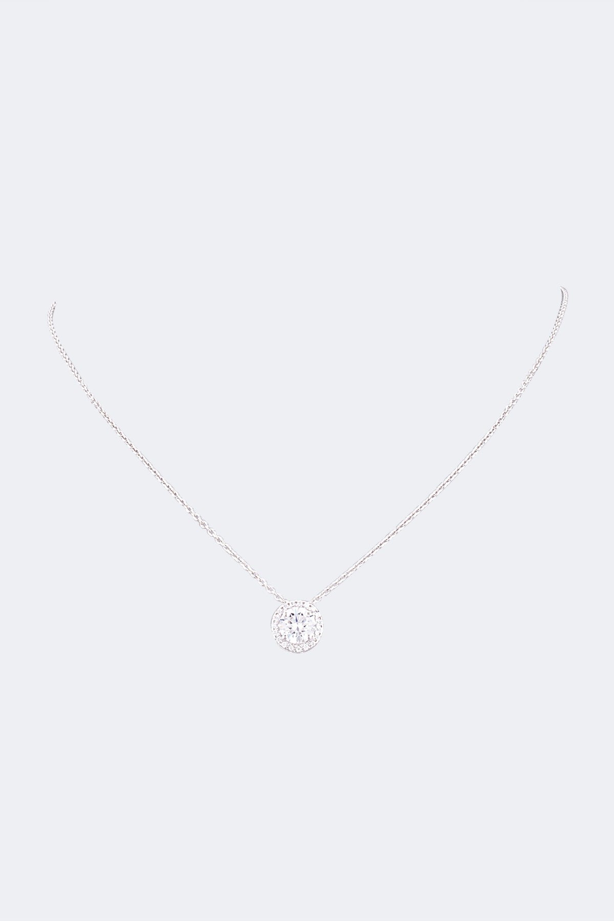 White Finish Solitaire Zircon Necklace In Sterling Silver