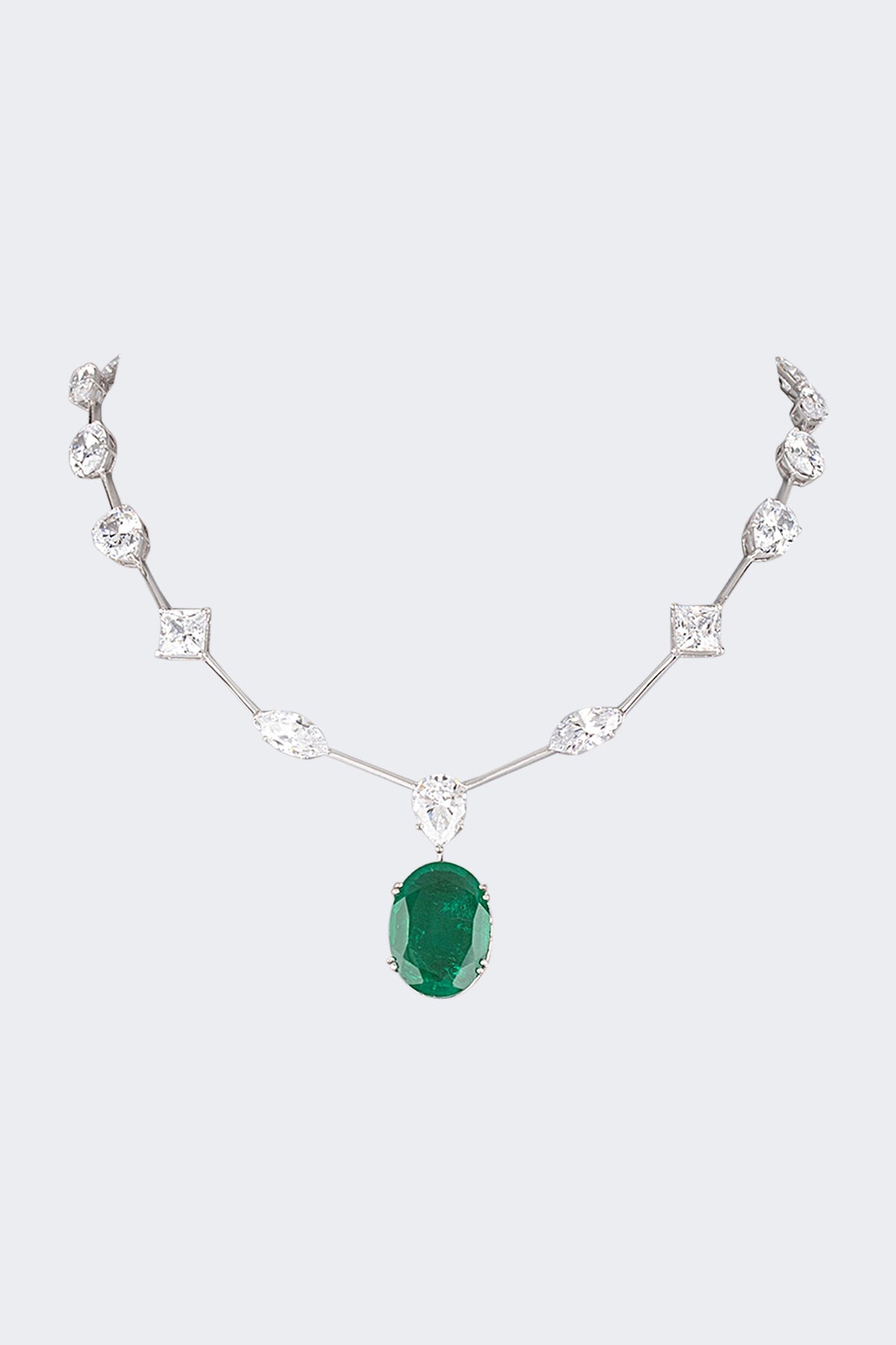 White Finish Emerald Necklace In Sterling Silver
