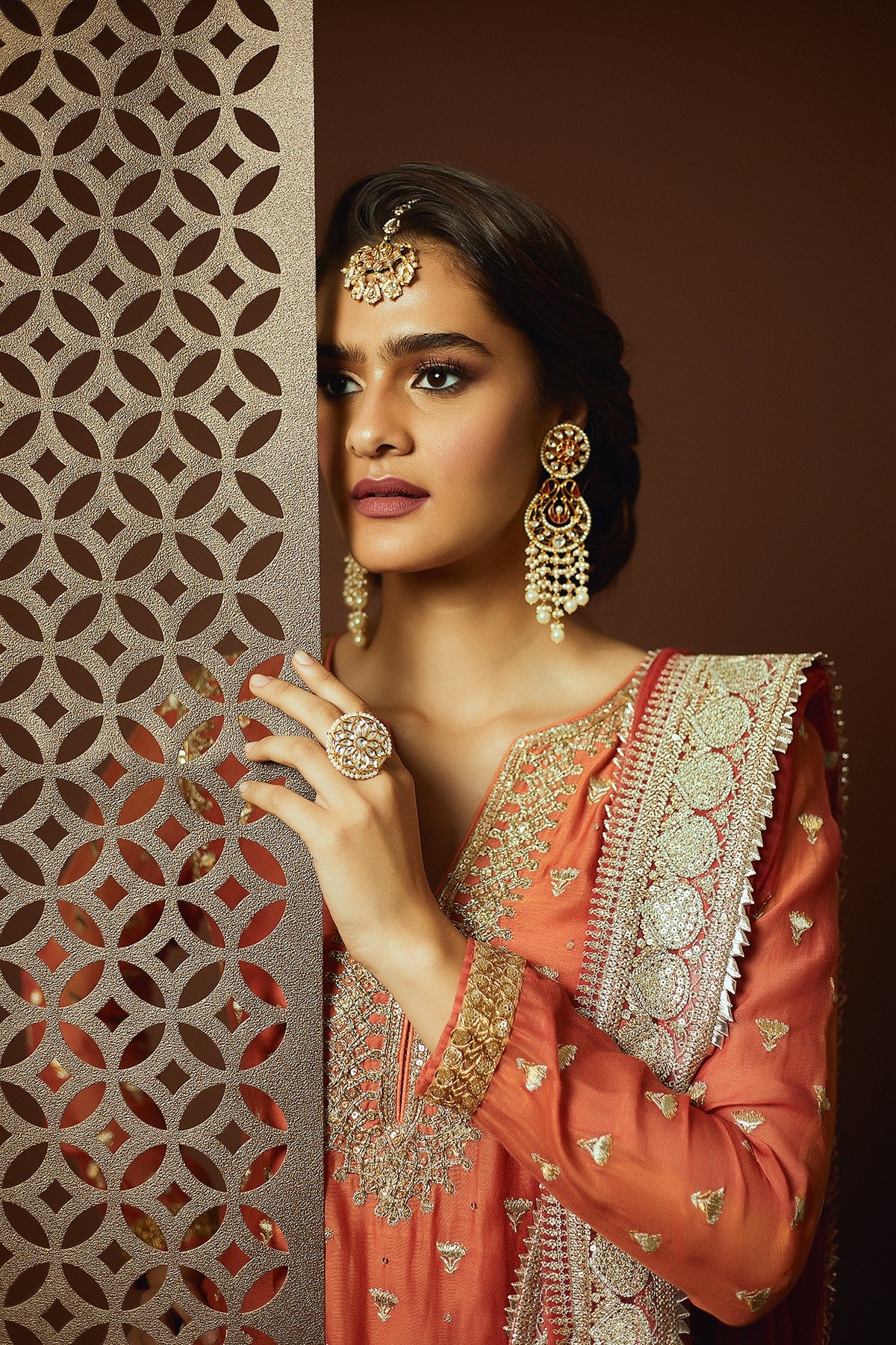 Gold Finish Enamled Faux Pearl & Kundan Earrings