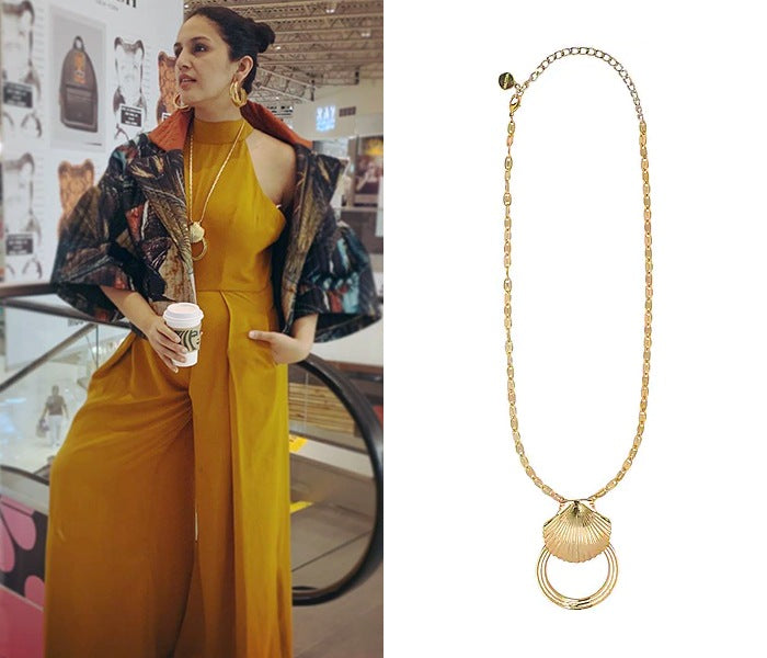 Gold plated shell hoop necklace