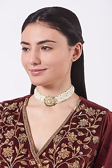 Gold Finish Choker Necklace In Sterling Silver