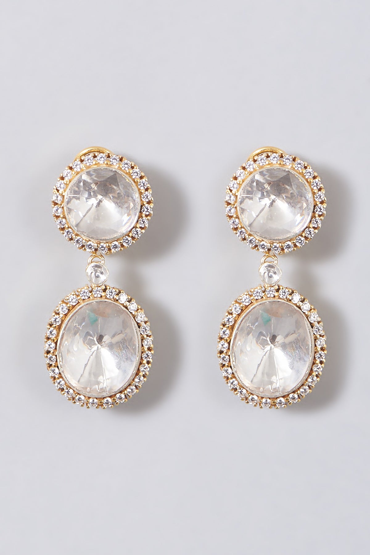 Gold Finish Moissanite Polki Dangler Earrings In Sterling Silver
