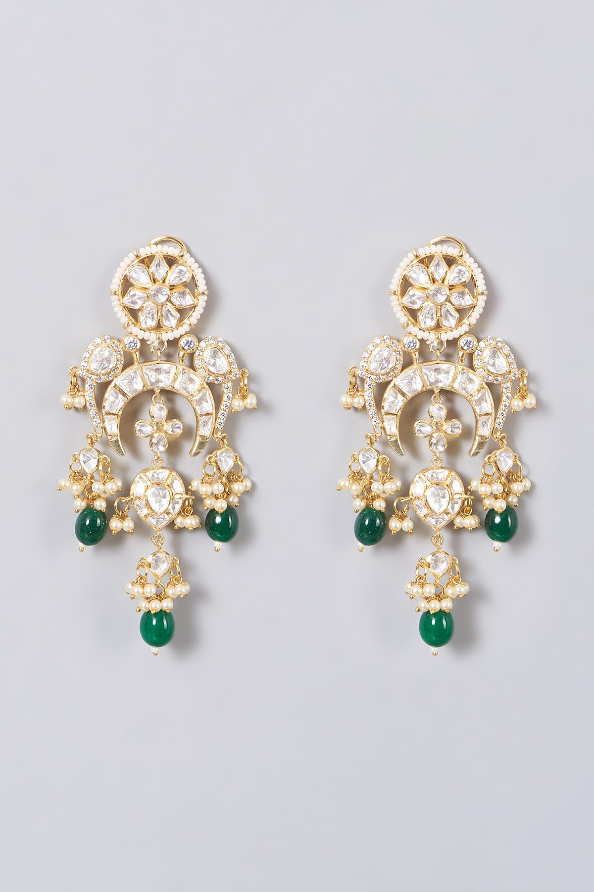Gold Finish Green Beaded Dangler Earrings In Sterling Silver
