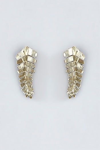 Mukaish & Zardosi Embroidered Fern Stud Earrings