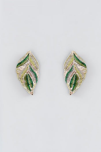 Mukaish & Zardosi Embroidered Leaf Stud Earrings