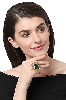 Gold Finish Green Onyx Ring