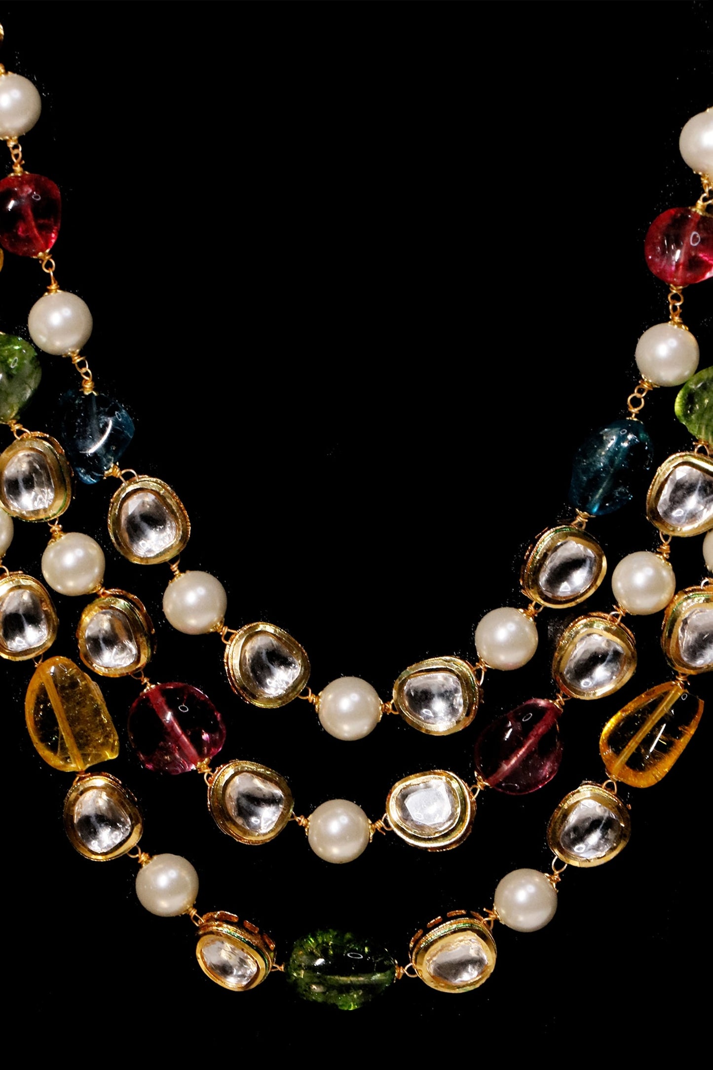 Multi Color Triple Layered Beaded Necklace