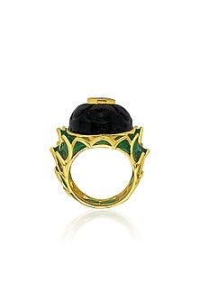 Gold Finish Onyx Lotus Ring