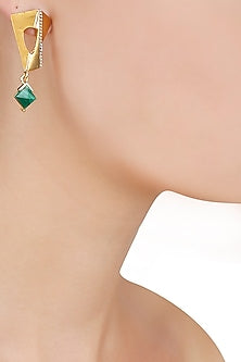 Gold Finish Black Zircons Abstract Shape Earrings