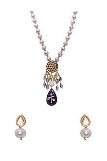 Gold Finish Rose Quartz & Hydro Sapphire Necklace Set