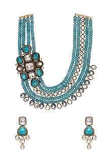 Gold Finish Shell Pearl & Kundan Necklace Set