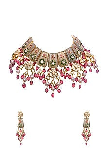 Gold Finish Semi Precious Stones Necklace Set