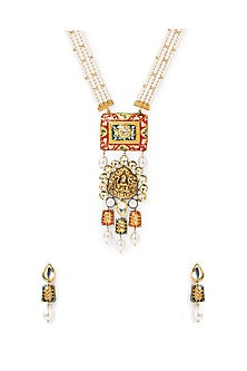 Gold Finish Meenakari Kundan Necklace Set