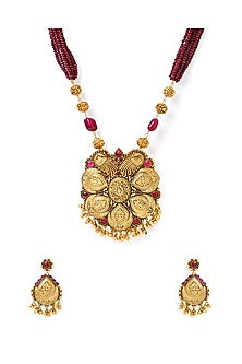 Gold Finish Hydro Ruby Necklace Set