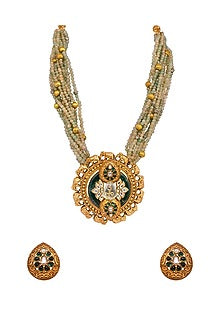 Gold Finish Kundan Polki Temple Necklace Set
