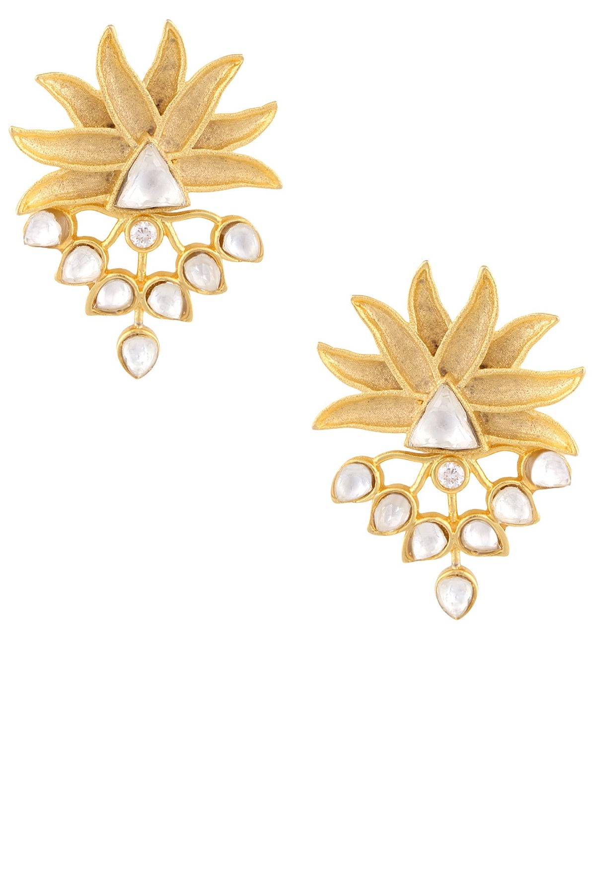 Gold Finish Stone Studded Flower Earrings