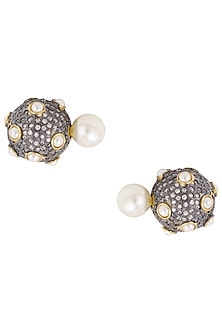 Gunmetal Finish Pearl Double Sided Earrings