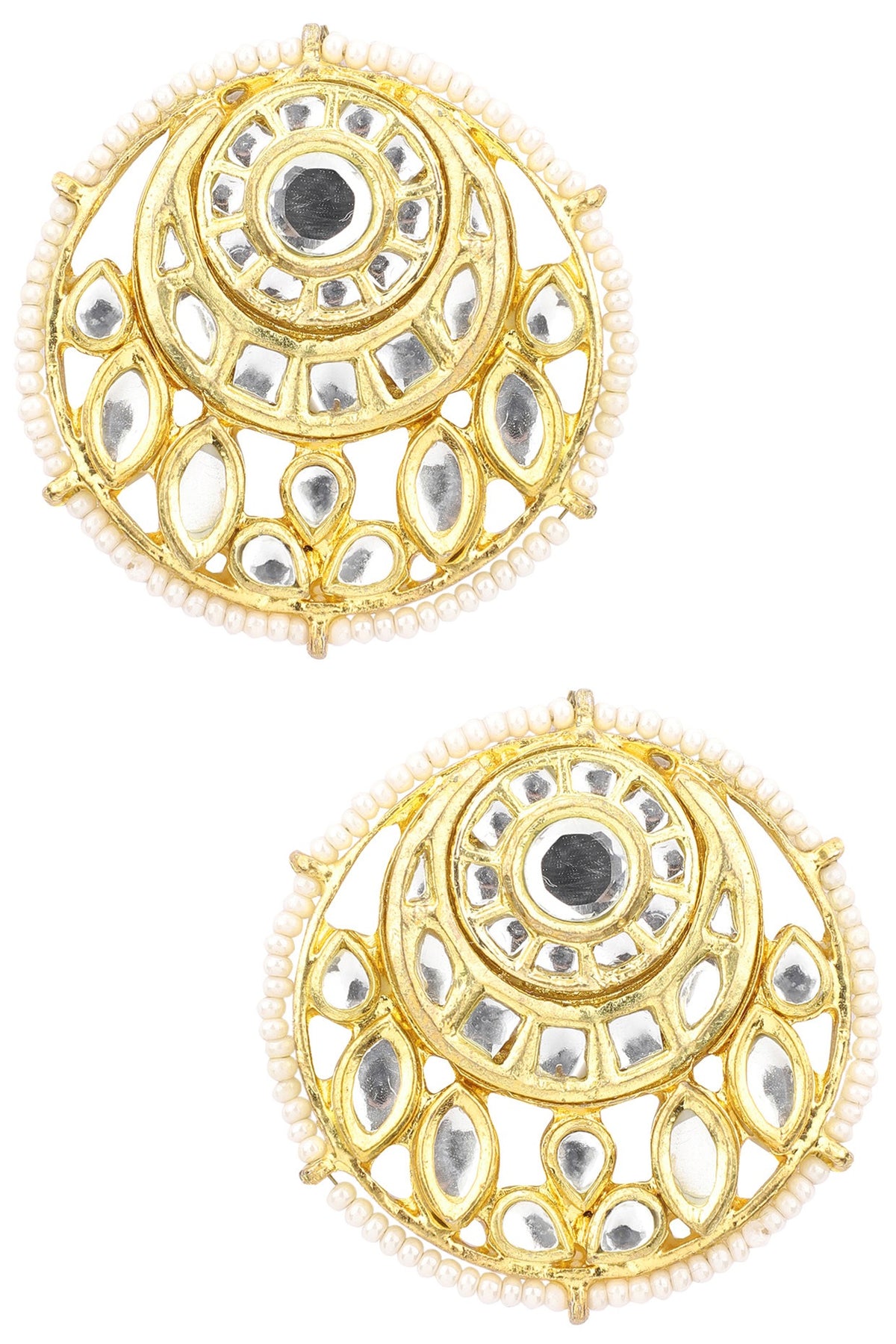 Gold Plated Kundan and Pearls Stud Earrings