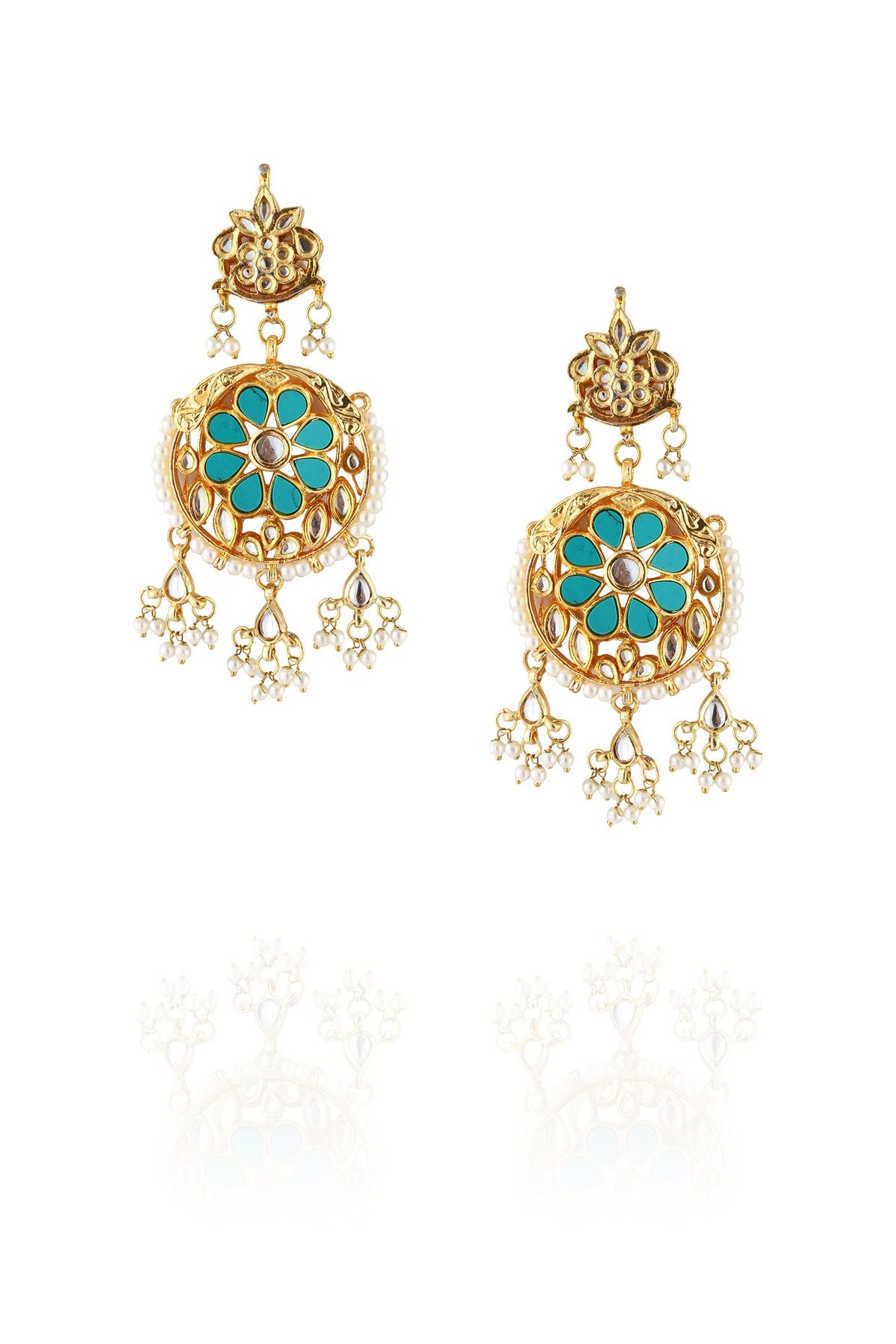 Gold finish turquoise stone chandbaali earrings