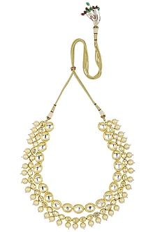 Gold Finish Polki Stone and Pearls Necklace