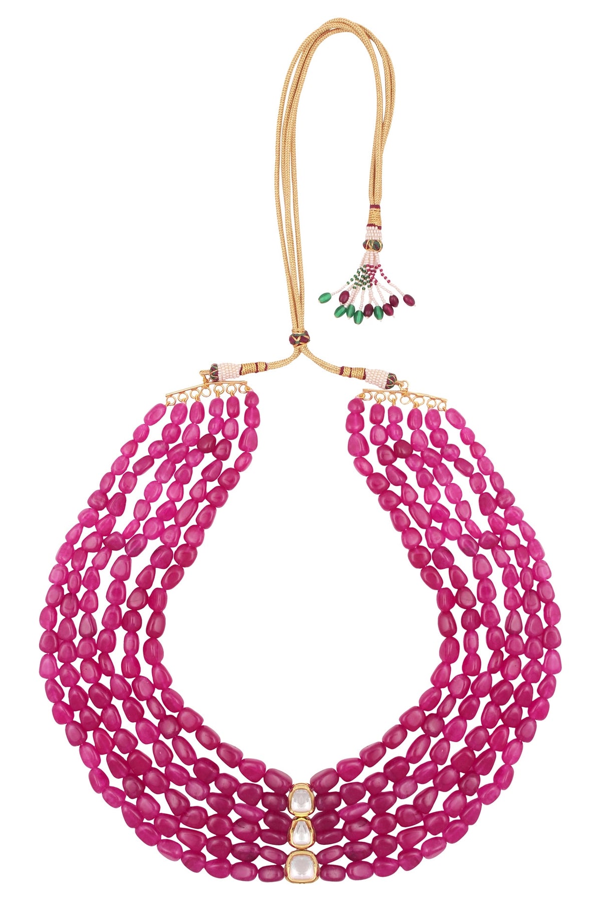 Ruby Stones Multi String Statement Necklace