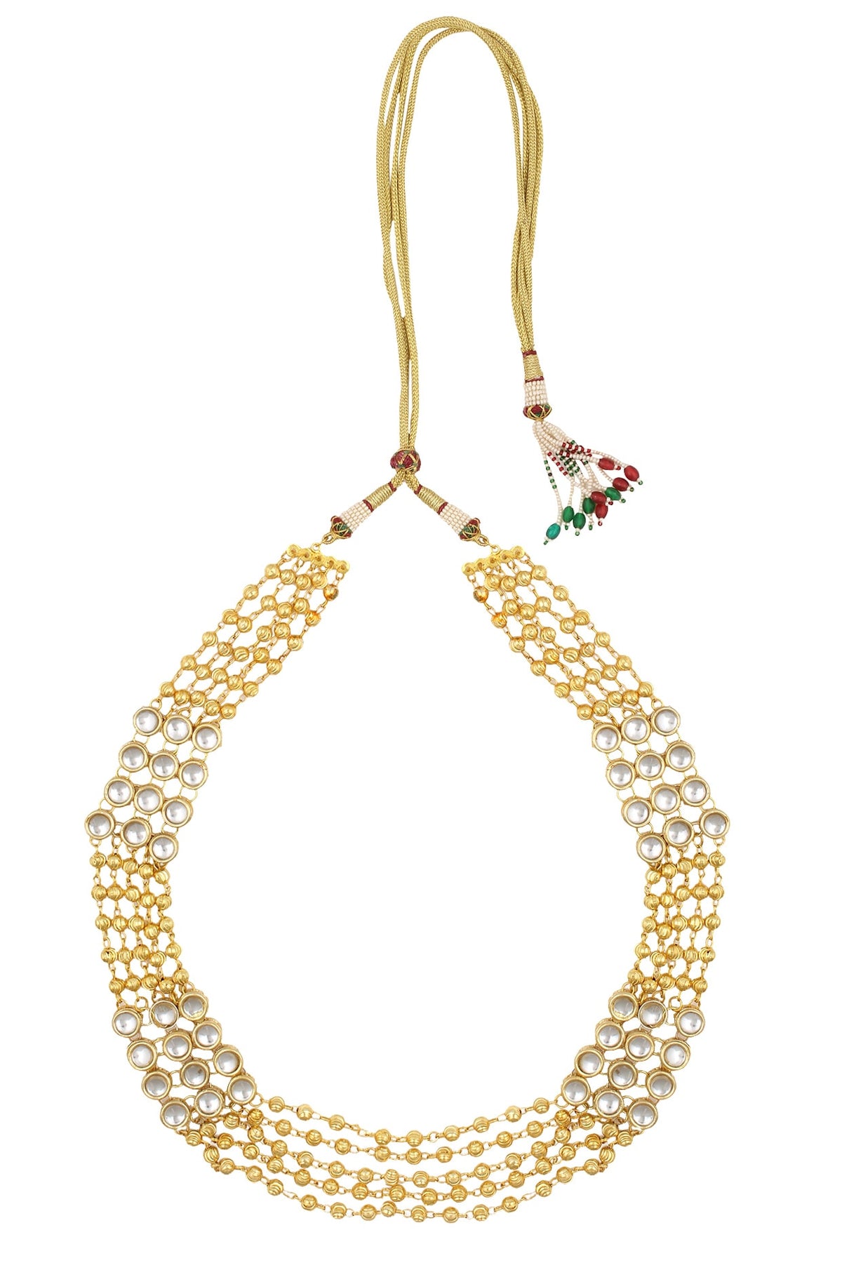 Golden Beads and Kundan Stones Gold Finish String Necklace