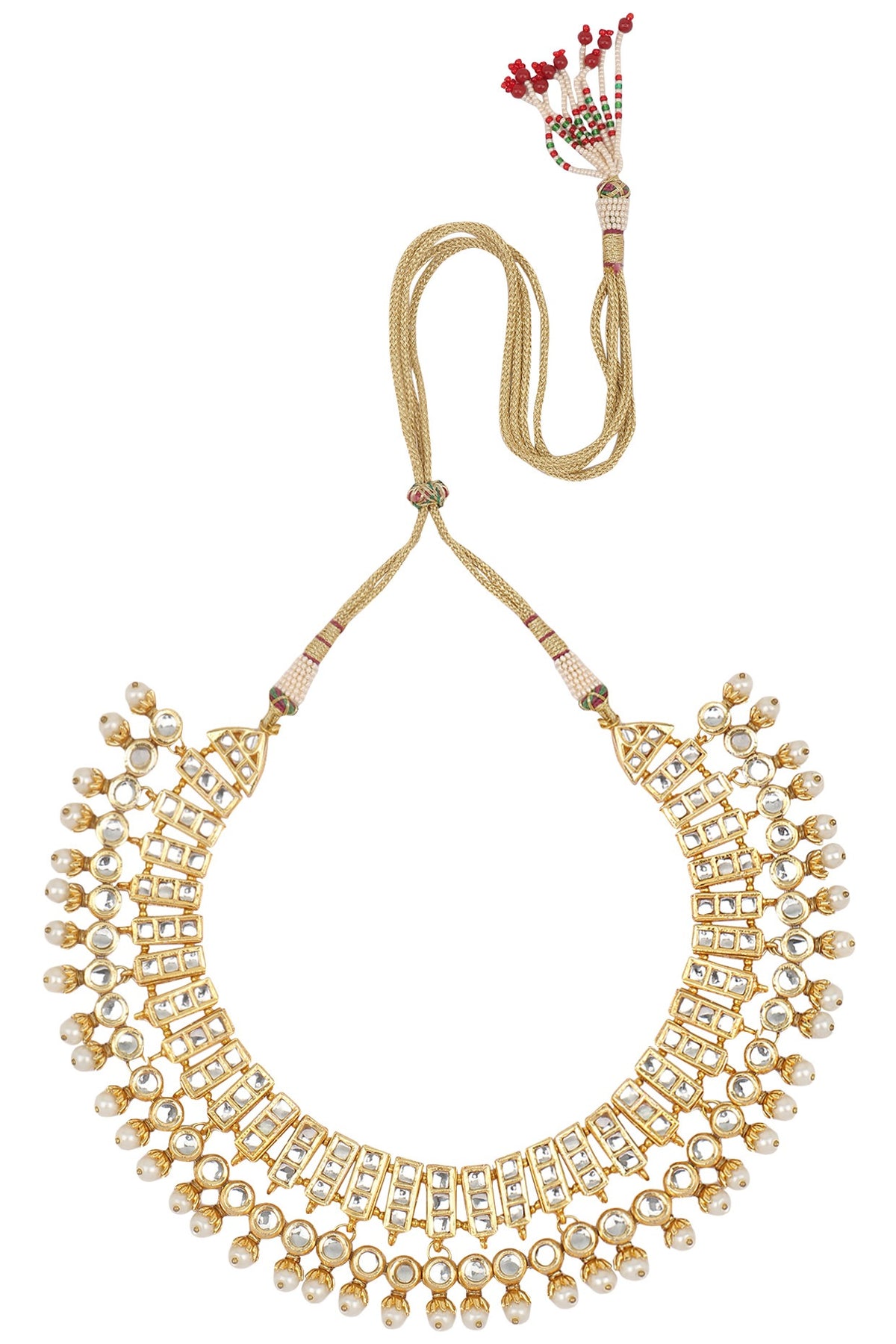 Gold Finish Kundan and Pearl Necklace