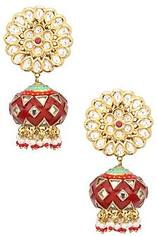 Gold Finish Kundan and Meenakari Earrings