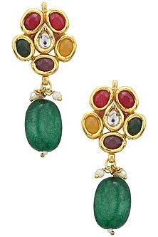 Gold Finish Kundan and Semi Precious Stone Dangler Earrings
