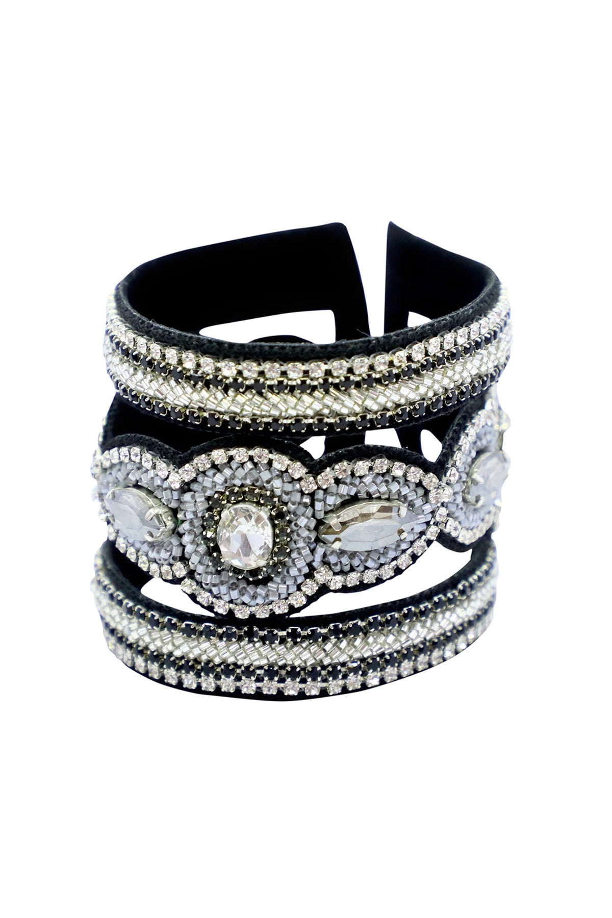 Silver Hand Embroidered Cuff Bracelet