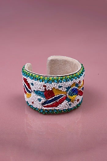 White Hand Embroidered Cuff Bracelet