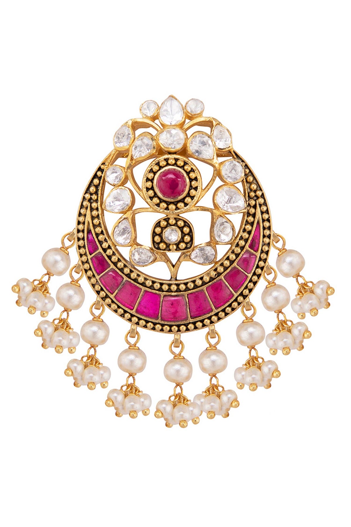 Gold Vellore Polki Pearl Chandbalis