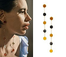 Gold Plated Black Onyx and Bear Quartz Earrings