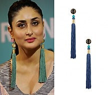 Gold Plated Blue Silk Long Tassel Earrings