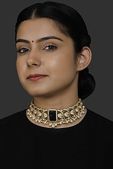 Gold Finish Pearl Choker Necklace In 92.5 Sterling Silver